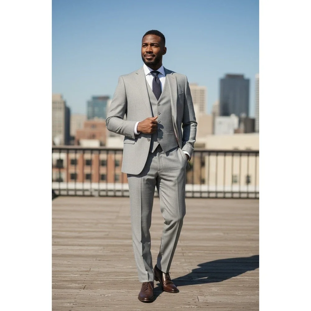 Chang's Tailoring Co Hand Tailored Custom Made 3 PIECE SUIT‎ MEN 46Rx36X30
